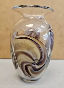 Vintage MICHAEL NOUROT Art Glass FLOWERS ORCHIDS Vase Clear Brown Swirls RARE - Picture 1 of 7