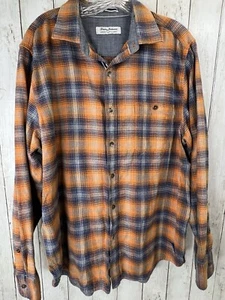 Tommy Bahama Shirt Large Blue Orange Plaid Coastal Cord Long Sleeve Mens Flannel - Picture 1 of 9