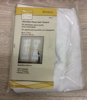 STYLE SELECTIONS PANEL DE UNA PUERTA CON LAZO VOILE BLANCO 59 in X 72 in B122 Foto 1 de 4