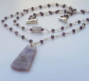Natürlicher Amethyst doppellagig 925 Sterling Silber Halskette Handwerk Handarbeit - Bild 1 von 7