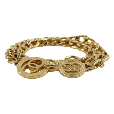 Cinto Chanel Vintage Cc Corrente Metal e Couro Dourado_Acessório para Cintos Banhados a Ouro - Imagem 1 de 4