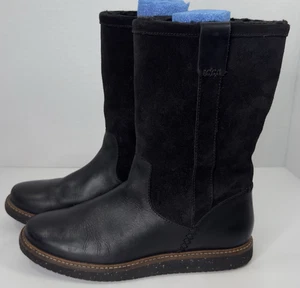 Clarks Glick Elmfield Black Combi Mid-Calf Wool Lined Leather Boots Womens 8.5M - Picture 1 of 15