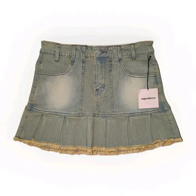 Superdown NWT Cindy Pleated Denim Mini Skirt Size: S Y2K Cyber Grunge Rave Boho - Image 1 of 4