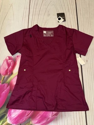 Novo MG Medgear Moderno Trabalho Médico Manga Curta Top Esfoliante Tamanho Xs Vinho - Imagem 1 de 3