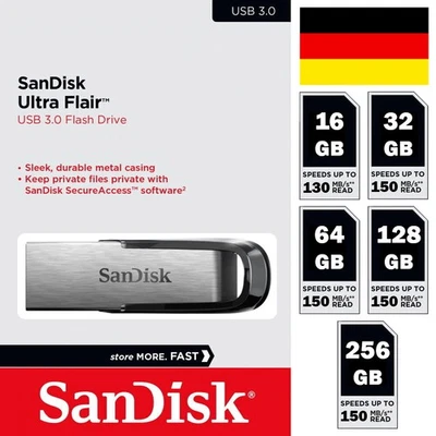 SanDisk Ultra Flair USB Stick 16GB 32GB 64GB 128GB USB 3.0 Flash Drive Speicher - Bild 1 von 4
