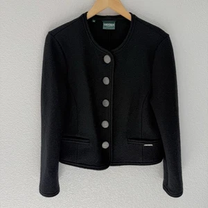 Geiger Austria Pure Boiled Wool Cardigan Womens 38 Black Big Metal Button - Picture 1 of 5