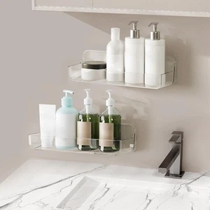 2pc Acrylic Wall Mount Organizer: Adhesive Shelf - Bathroom Wall Organizers -... - Picture 1 of 8