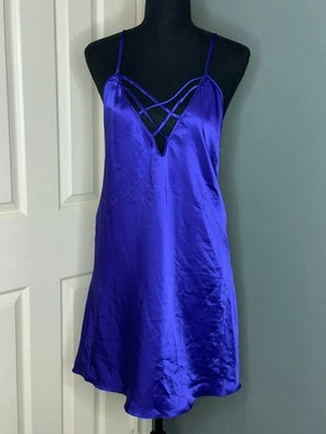 Mini Vestido Lencería De Colección Y2K Frederick's of Hollywood Azul Cobalto Mancha Cuello en V St Foto 1 de 4