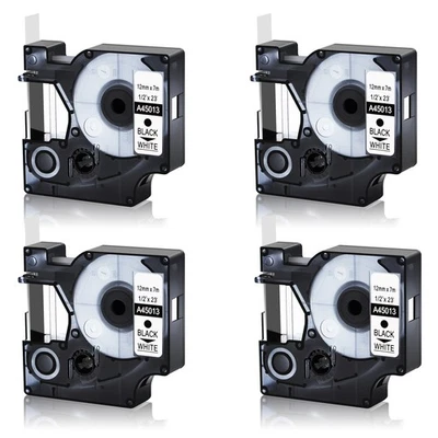 4PK 12mm Black on White Label Tape 45013 for DYMO LabelManager 100 1209 150 160 - Image 1 of 4