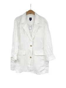 Gap Neu Off White Leinen Baumwolle Blazer Coastal Preppy Minimalistisch Damen 2XL - Bild 1 von 6