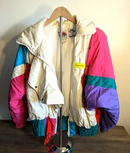 VINTAGE Peregrine Ski Jacket Colorblock Neon 80s 90s RECCO Coat Ladies W Small - Bild 1 von 12