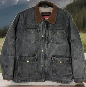 Wrangler Trucker Jacke Herren XL Sherpa gefüttert schwarz Denim Cord Kragen Western - Bild 1 von 11