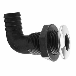 2Pcs Boat 90° Black Nylon 5/8" Thru-Hull Hose Fitting With Stainless Steel Rim _ - Foto 1 di 6