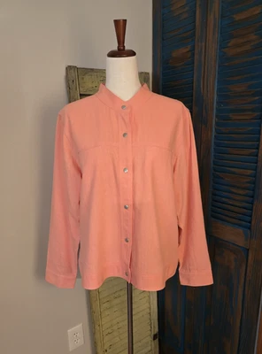 Christopher & Banks Linen Blend Jacket Shacket Women XL Coral Snaps Pkt Lightwt - Image 1 of 4