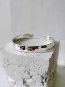 Brazalete ancho martillado en plata 925, ajustable, pulsera plata de ley - Imagen 1 de 7