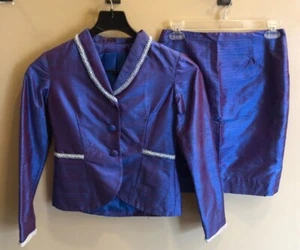 Custom Blue Girls Pageant Formal Interview Suit (Jacket and Skirt) Size 10-12  - Picture 1 of 12