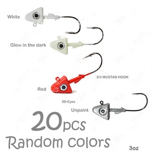 20 Stück Mix Angeln 3oz Shad Jigkopf 32786 Mustad 2x starke Haken 8/0 zufällige Farbe - Bild 1 von 11