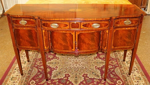Best Mahogany & Satinwood Banded Sideboard Server Buffet By Millender Cover
