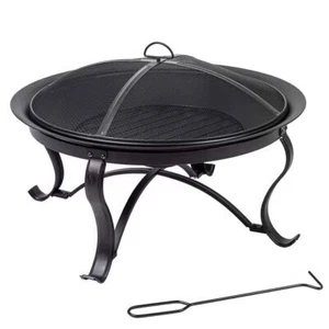 30-inch Round Steel Outdoor Fire Pit with Mesh Cover and Poker in Bronze - Picture 1 of 3