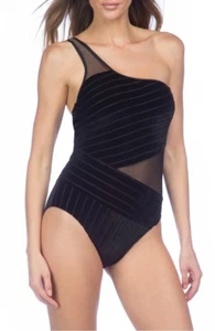 New Kenneth Cole Sultry Black Sultry One-Piece Swimsuit Size Large - Picture 1 of 2