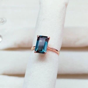 Anillo de zafiro verde azulado, anillo de zafiro verde azulado de corte... - Imagen 1 de 9