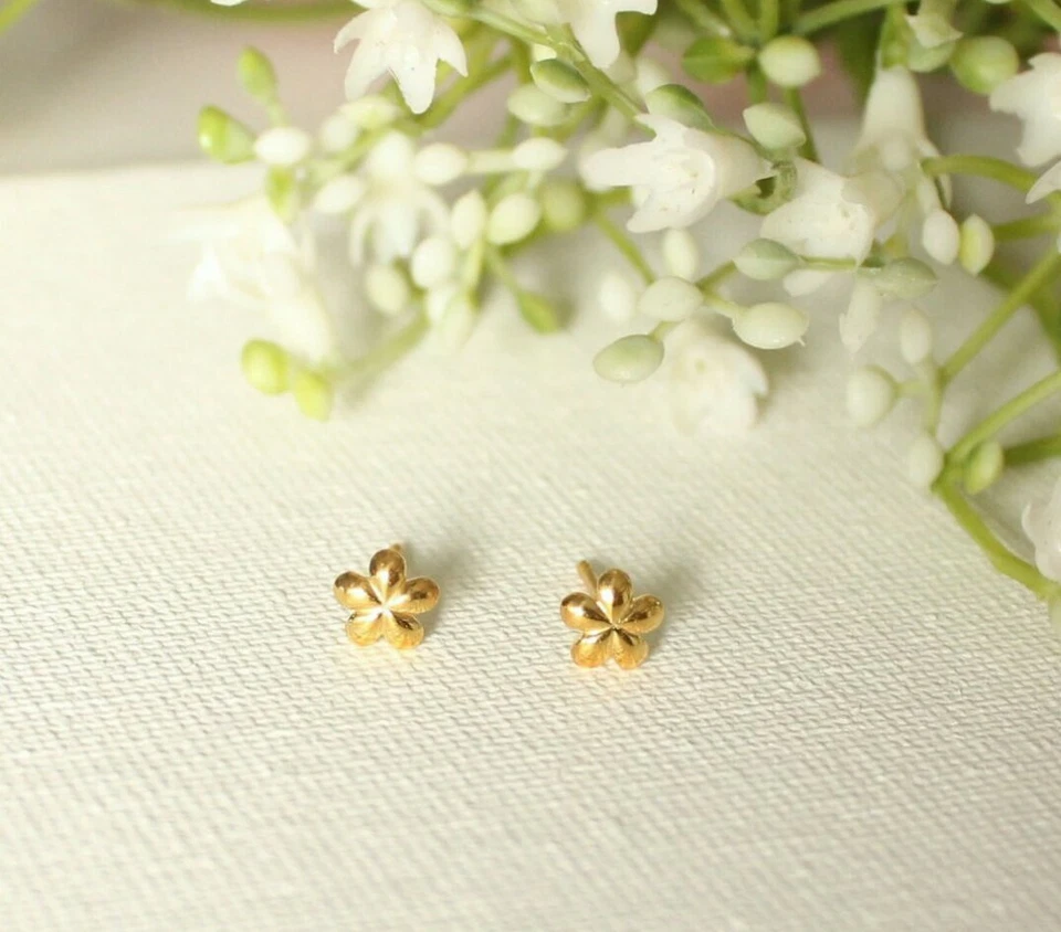 Pendiente minimalista oreja nariz flor pequeña piercing floral oro macizo 14k regalo Foto 1 de 4