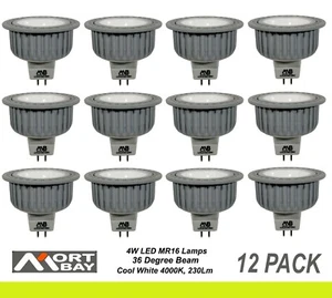 12 x LED Downlight Globes Bulbs 4W 12V MR16 Cool White 36D 4000K AC & DC - Picture 1 of 2