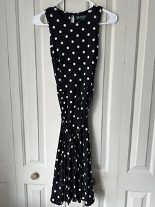 LRL Ralph Lauren Polka Dot Dress Black White Sleeveless Knee Length SIZE 2 - Picture 1 of 8