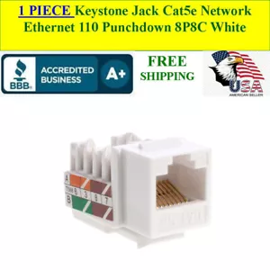 1 JACK RJ45 Keystone Jack Cat5e Network Ethernet 110 Punchdown White T568A T568B - Picture 1 of 3