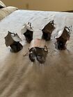 Vintage Lot Hand Hammered Copper Miniature Town Houses And Wagon Decor