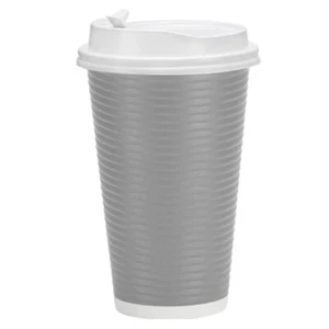 16 Oz Disposable Hot Paper Coffee Cups With Double Wall Ripple Lids Silver 30PCS - Picture 1 of 4