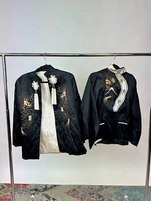 Conjunto de traje de 4 piezas de pijama dragón bordado chino seda asiática vintage de 1930 Foto 1 de 4