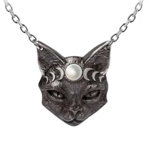 ALCHEMY MYSTIC MOON CAT NECKLACE Egyptian Goddess Moon Phases Pendant FREE POUCH - Picture 1 of 4