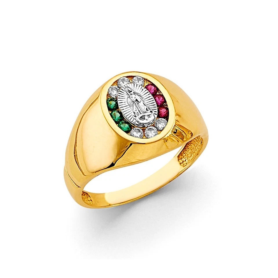 Anillo banda Guadalupe religiosa circonita cúbica oro macizo 14k 2 tonos para hombre talla 10 Foto 1 de 1