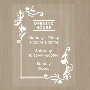 Customised Shop Window Opening Hours Times Personalised Sign Vinyl Sticker Decal - Picture 1 of 1