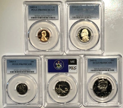 ⭒ 2003-S Proof Set Date 5 Coin Newly Graded PCGS PR69 DCAM Perfect Gift - Image 1 of 3