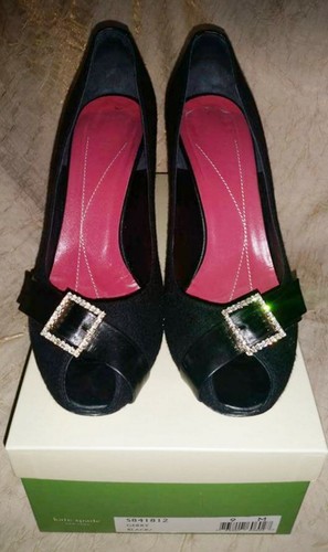 KATE SPADE GERRY $325 GLAM BEJEWELLED BLACK SATIN DRESS PUMPS PARTY HEELS 40 9