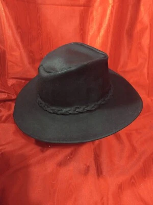 Minnetonka 黑色麂皮绒皮革西部帽内陆男式 L 码二手 — 第 1/4 张图片