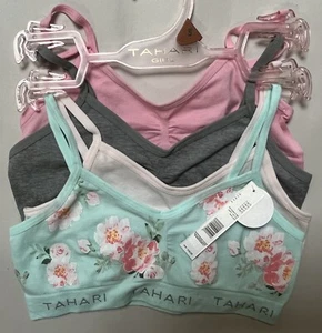 NWT TAHARI GIRLS 1 GRAY 1 FLORAL 2 PINK TEEN BRA SMALL AGE 6/7 $36 - Picture 1 of 2