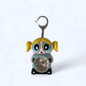 VTG New Powerpuff Girls Bubbles 2.75" Key Chain Alarm Clock Collectible Rare Toy - Picture 1 of 2