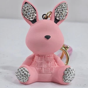 Schlüsselanhänger Hase Kaninchen goldfarben Strass rosa Tier Glocke Geschenk Souvenir 4 Zoll neu - Bild 1 von 13