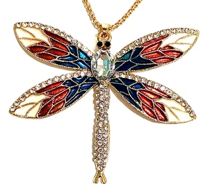 DRAGONFLY ENAMEL / CRYSTAL PENDANT 65 x 80mm BETSEY JOHNSON "NEW" AUZ SELLER B79 - Picture 1 of 4