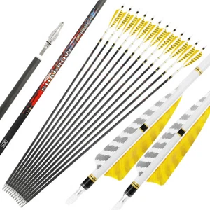 12X 31" Pure Carbon Arrows SP500 Hunting 4" Feather Archery Recurve Compound Bow - Picture 1 of 12