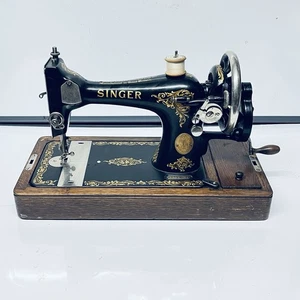 Vintage 20er Jahre Singer Handkurbel Nähmaschine antik schwarz Holzgehäuse funktioniert - Bild 1 von 20