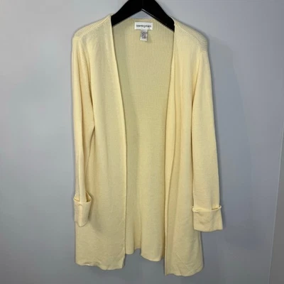 Cárdigan Largo Bloomingdale's Vintage Acanalado Lana Tejido Frente Abierto Crema Talla LP Foto 1 de 4