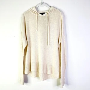 Tahari Sweater Women XL Beige Natural Linen Rayon Hoodie Long Slv Pullover Hi Lo - Picture 1 of 7