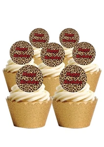 Cake Toppers Leopard Print Happy Birthday 12 Pre-Cut Edible Wafer Paper Toppers - Picture 1 of 7
