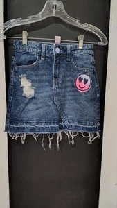 Jeans ragazza Justice blu denim skort orlo grezzo faccina sorridente invecchiato taglia 10 - Foto 1 di 5