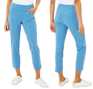 Pantaloni crop Lilly Pulitzer Luxletic Gingham Corso taglia 4 blu elasticizzati UPF 50+ carini - Foto 1 di 19