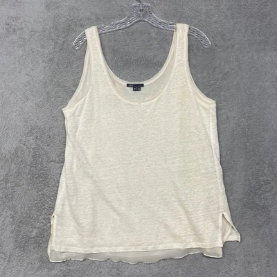 Regata Vince Top feminina média linho mistura de seda creme transparente sobreposição gola redonda - Imagem 1 de 4